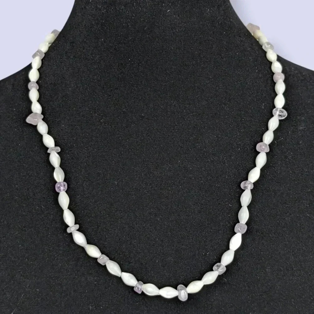 Vintage Amethyst Chip Seed Pearl Necklace